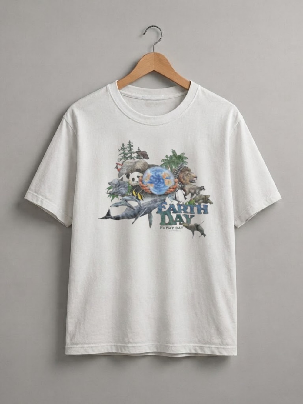 Gildan White Earth Day Graphic Tee with Multicolor Nature Print